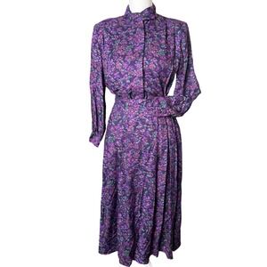 Vintage Pendleton Sophisticates Purple Floral‎ Rayon Top Skirt Set Petite 8